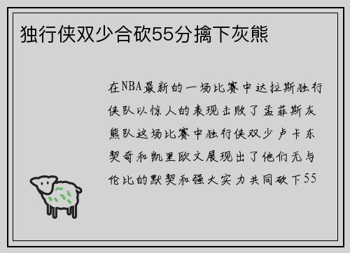 独行侠双少合砍55分擒下灰熊